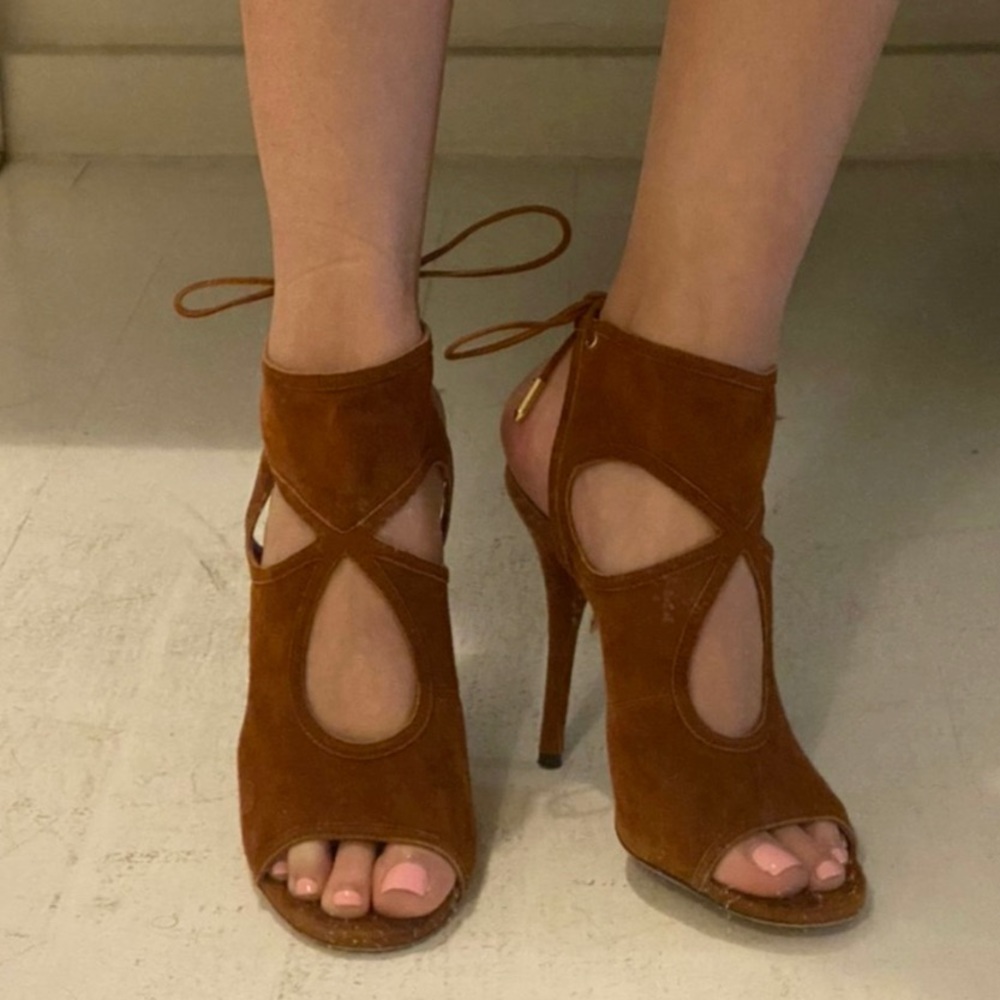 Aquazzura Brown Suede Lace-Up Cutout High Heels